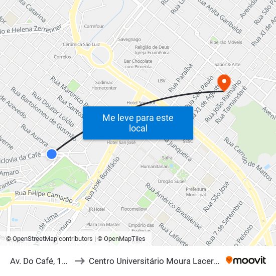 Av. Do Café, 131 to Centro Universitário Moura Lacerda map