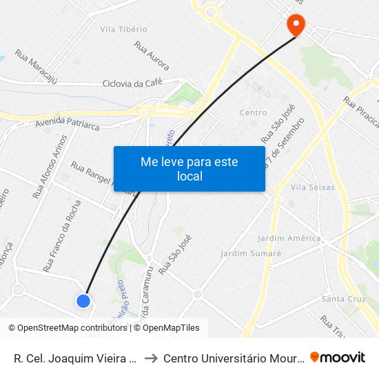 R. Cel. Joaquim Vieira De Souza to Centro Universitário Moura Lacerda map