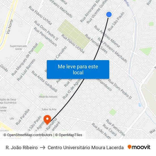 R. João Ribeiro to Centro Universitário Moura Lacerda map