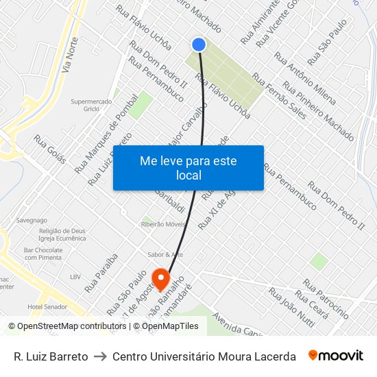 R. Luiz Barreto to Centro Universitário Moura Lacerda map