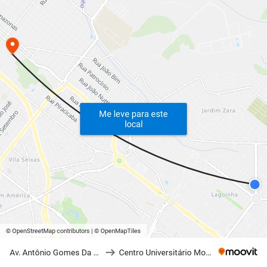 Av. Antônio Gomes Da Silva Júnior to Centro Universitário Moura Lacerda map