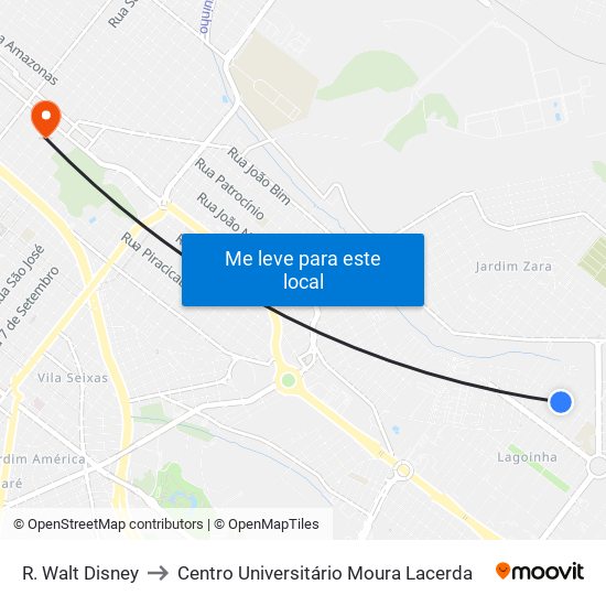 R. Walt Disney to Centro Universitário Moura Lacerda map