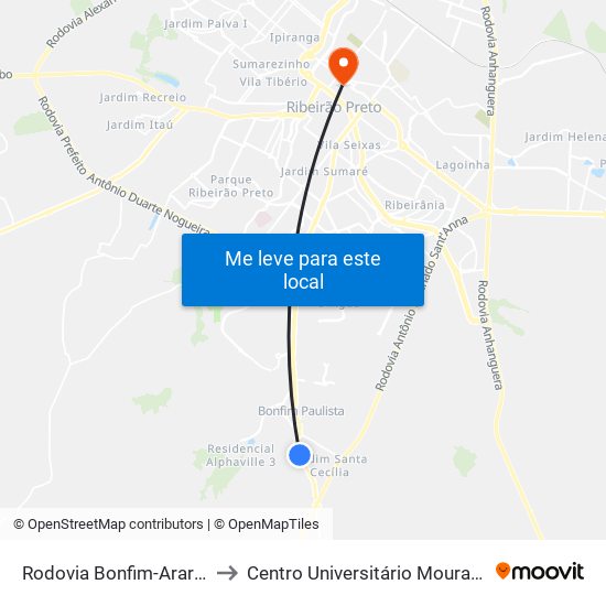 Rodovia Bonfim-Araraquara to Centro Universitário Moura Lacerda map