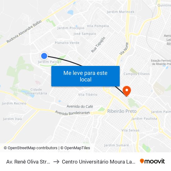 Av. Renê Oliva Strang to Centro Universitário Moura Lacerda map
