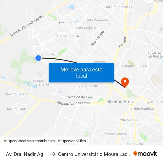 Av. Dra. Nadir Aguiar to Centro Universitário Moura Lacerda map