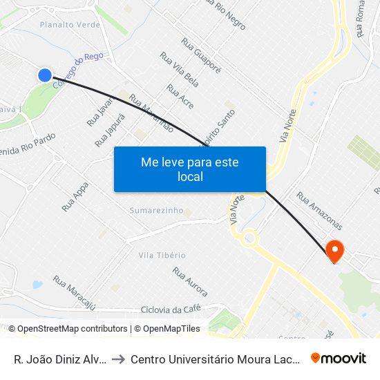 R. João Diniz Alvim to Centro Universitário Moura Lacerda map