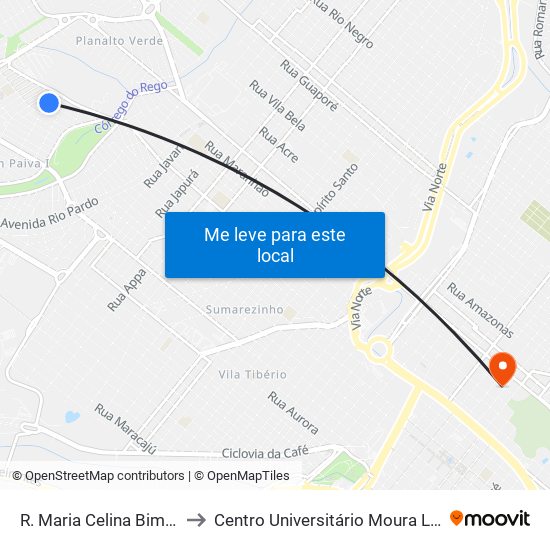 R. Maria Celina Bim Rosa to Centro Universitário Moura Lacerda map