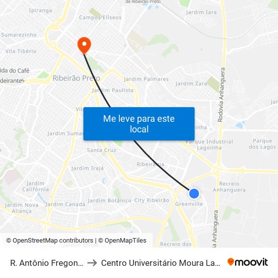 R. Antônio Fregonese to Centro Universitário Moura Lacerda map