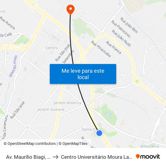 Av. Maurílio Biagi, S/N to Centro Universitário Moura Lacerda map