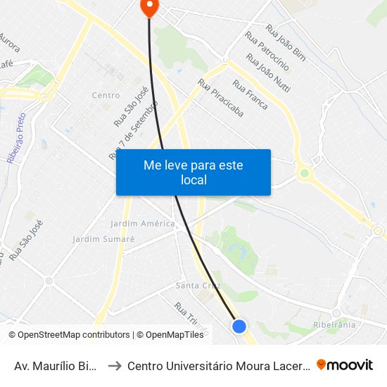 Av. Maurílio Biagi to Centro Universitário Moura Lacerda map