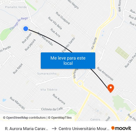 R. Aurora Maria Caravelo Lopes to Centro Universitário Moura Lacerda map