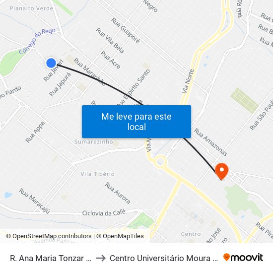 R. Ana Maria Tonzar Ristori to Centro Universitário Moura Lacerda map