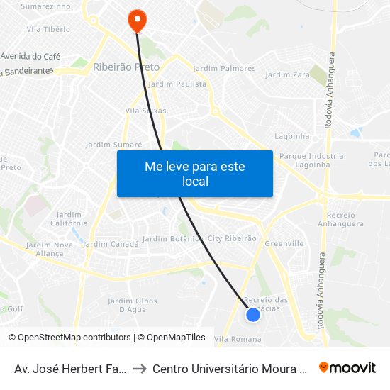 Av. José Herbert Faleiros to Centro Universitário Moura Lacerda map
