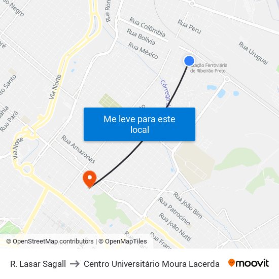 R. Lasar Sagall to Centro Universitário Moura Lacerda map