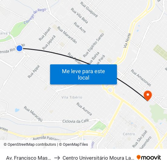 Av. Francisco Massaro to Centro Universitário Moura Lacerda map