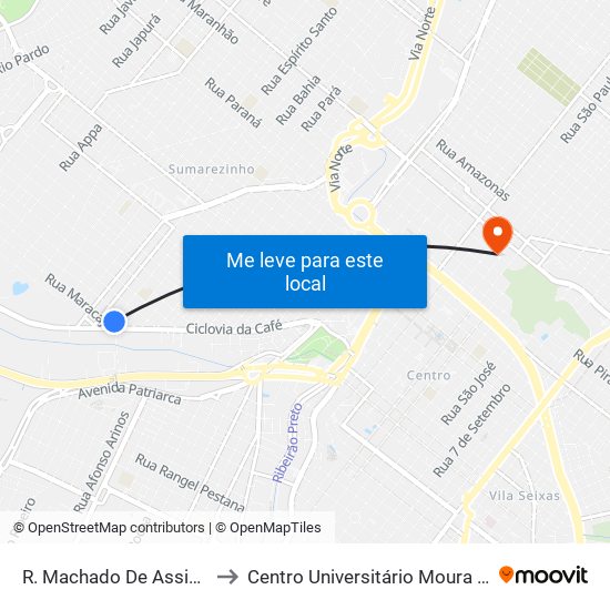 R. Machado De Assis, 1085 to Centro Universitário Moura Lacerda map