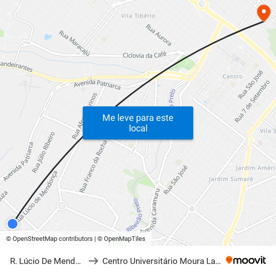 R. Lúcio De Mendonça to Centro Universitário Moura Lacerda map