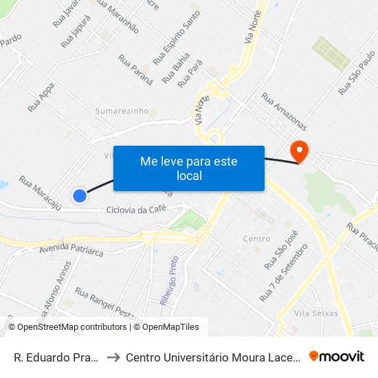 R. Eduardo Prado to Centro Universitário Moura Lacerda map