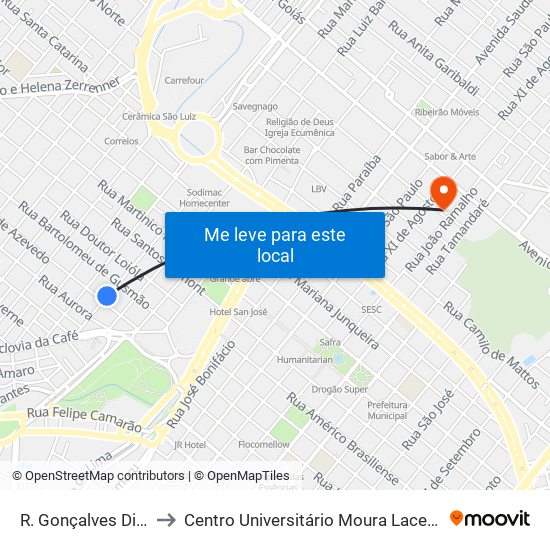 R. Gonçalves Dias to Centro Universitário Moura Lacerda map