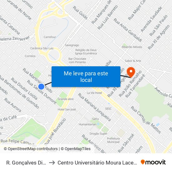 R. Gonçalves Dias to Centro Universitário Moura Lacerda map