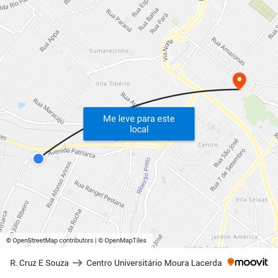 R. Cruz E Souza to Centro Universitário Moura Lacerda map