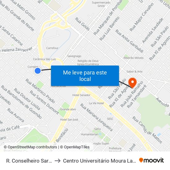 R. Conselheiro Saraiva to Centro Universitário Moura Lacerda map