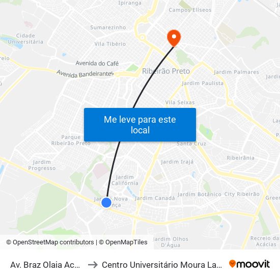 Av. Braz Olaia Acosta to Centro Universitário Moura Lacerda map