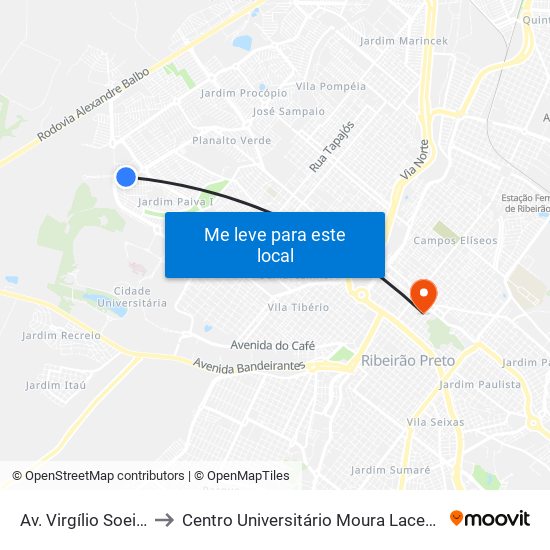 Av. Virgílio Soeira to Centro Universitário Moura Lacerda map