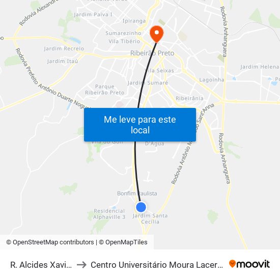 R. Alcides Xavier to Centro Universitário Moura Lacerda map