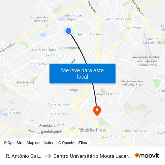 R. Antônio Galão to Centro Universitário Moura Lacerda map