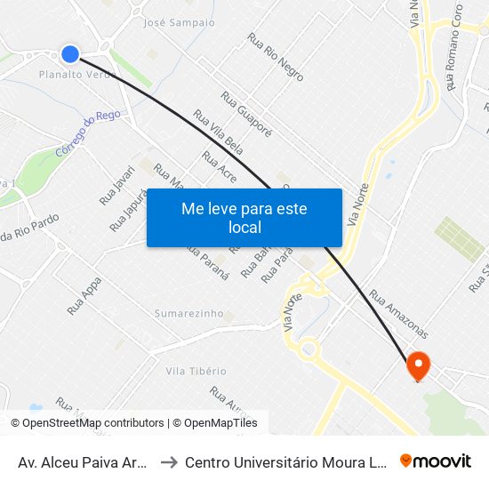 Av. Alceu Paiva Arantes to Centro Universitário Moura Lacerda map