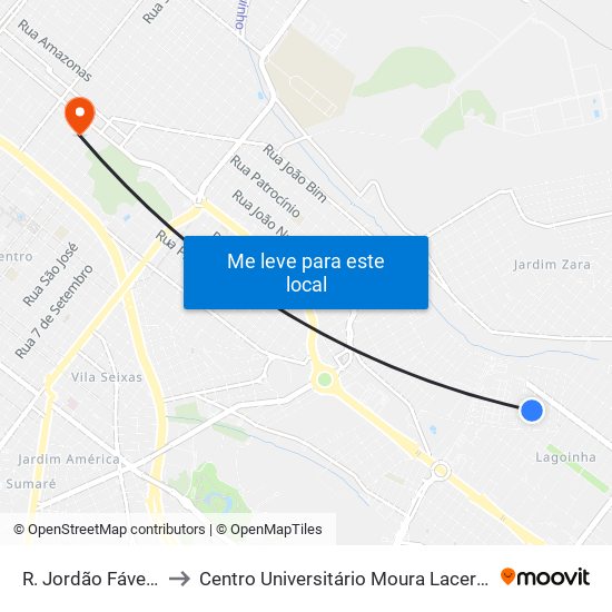 R. Jordão Fávero to Centro Universitário Moura Lacerda map
