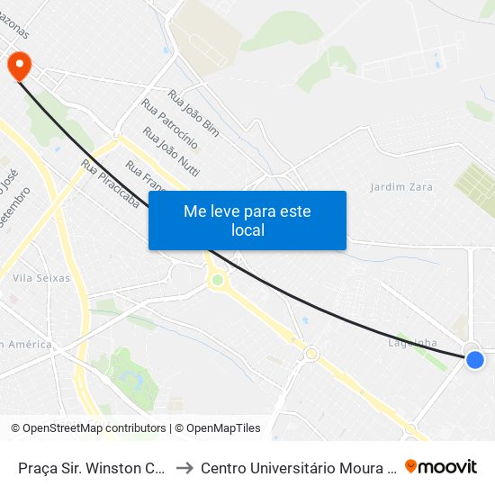 Praça Sir. Winston Churchill to Centro Universitário Moura Lacerda map