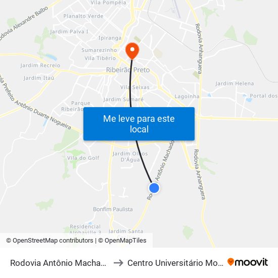 Rodovia  Antônio Machado Sant'Anna to Centro Universitário Moura Lacerda map