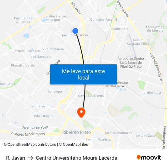 R. Javari to Centro Universitário Moura Lacerda map