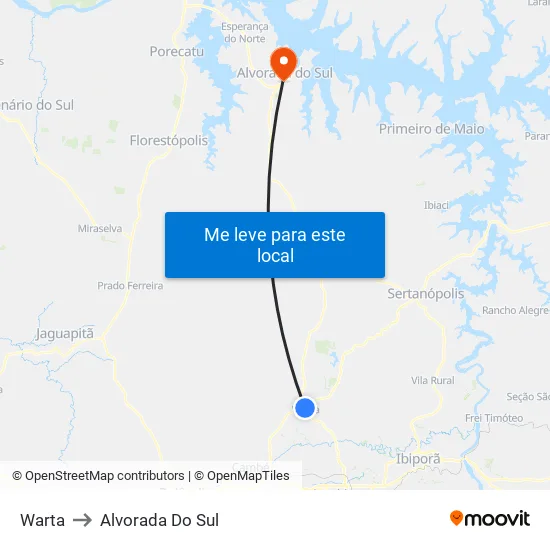 Warta to Alvorada Do Sul map
