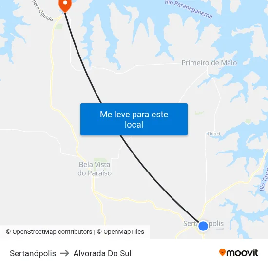 Sertanópolis to Alvorada Do Sul map