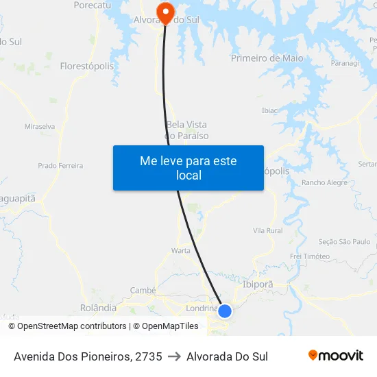 Avenida Dos Pioneiros, 2735 to Alvorada Do Sul map