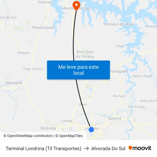 Terminal Londrina (Til Transportes) to Alvorada Do Sul map