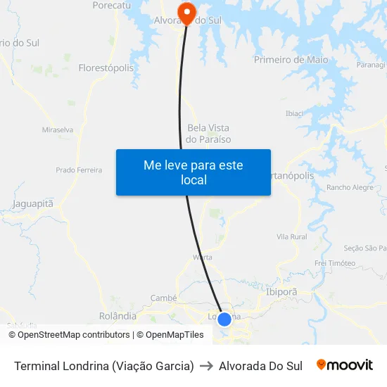 Terminal Londrina  (Viação Garcia) to Alvorada Do Sul map