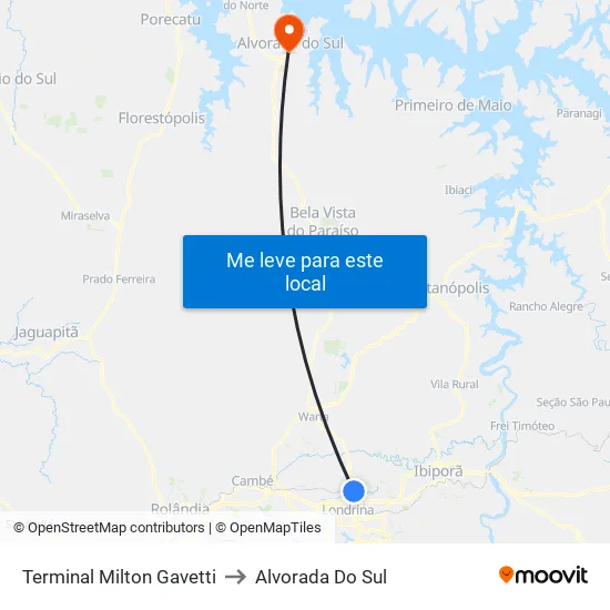 Terminal Milton Gavetti to Alvorada Do Sul map