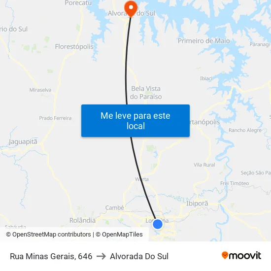 Rua Minas Gerais, 646 to Alvorada Do Sul map