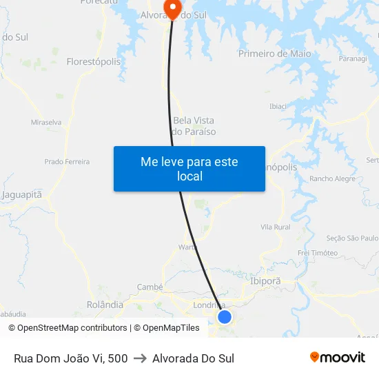 Rua Dom João Vi, 500 to Alvorada Do Sul map