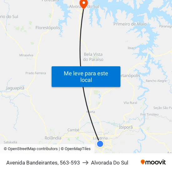 Avenida Bandeirantes, 563-593 to Alvorada Do Sul map