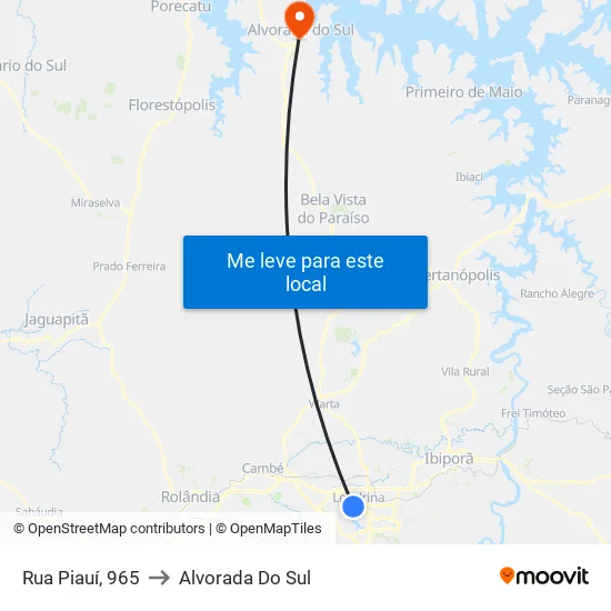 Avenida Higienópolis, 350 to Alvorada Do Sul map