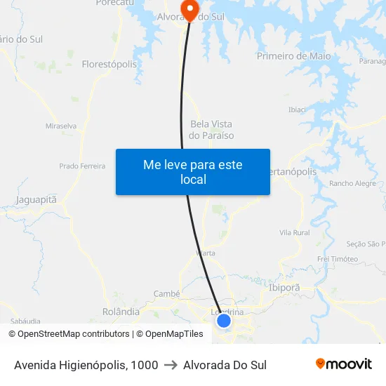 Avenida Higienópolis, 1000 to Alvorada Do Sul map