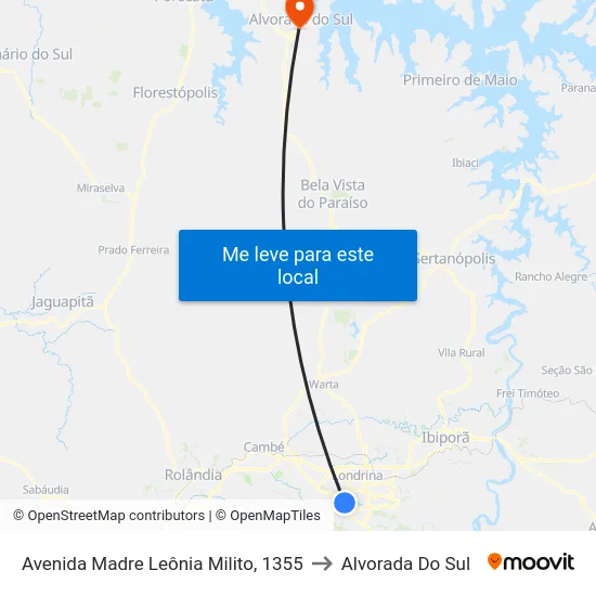 Avenida Madre Leônia Milito, 1355 to Alvorada Do Sul map