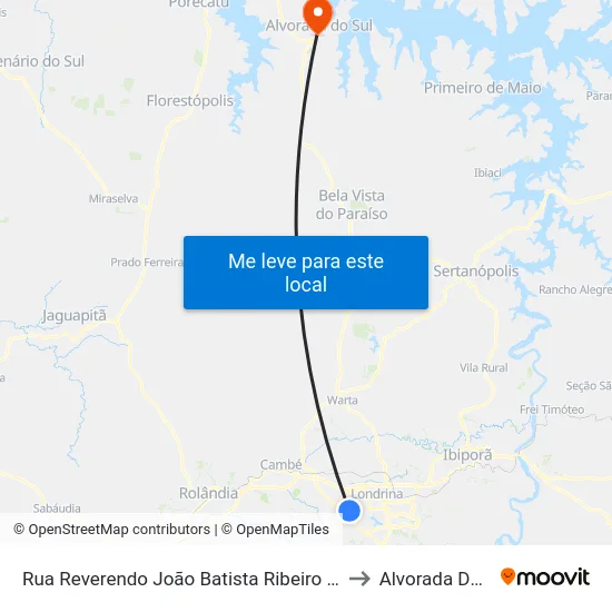 Rua Reverendo João Batista Ribeiro Neto, 76 to Alvorada Do Sul map