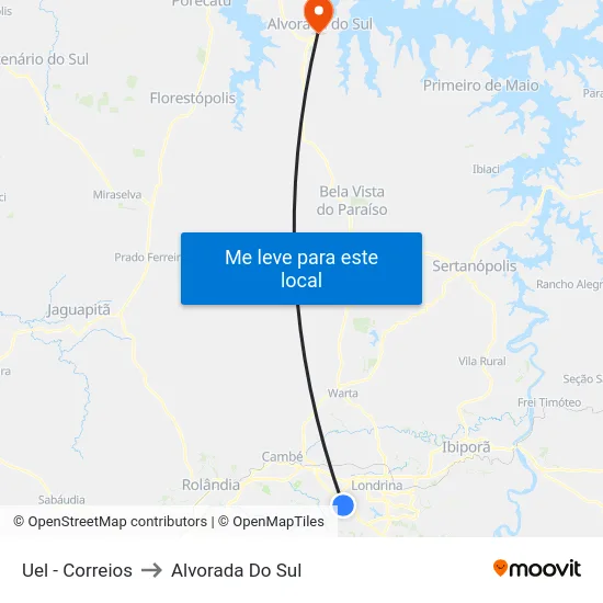 Uel - Correios to Alvorada Do Sul map