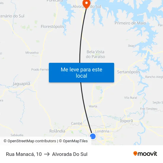 Rua Manacá, 10 to Alvorada Do Sul map